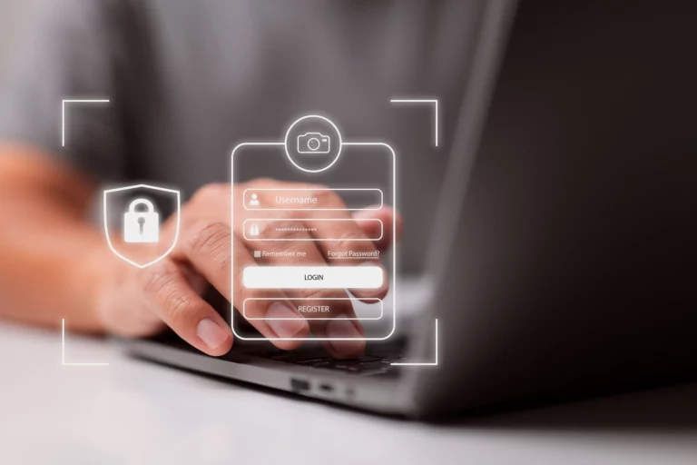 User entering login credentials on a secure interface—represents how businesses use SSO to manage access across multiple apps with one login.